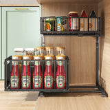 2-Tier Pull Out Kitchen Storage Basket Carbon Steel – Adjustable Under Sink Organizer | Sliding Drawer Rack | Space Saving Design