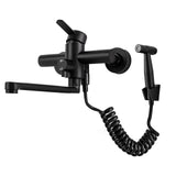 AquaFlex Wall-Mount Kitchen Faucet with Side Sprayer – 360° Swivel, Brushed Stainless Steel