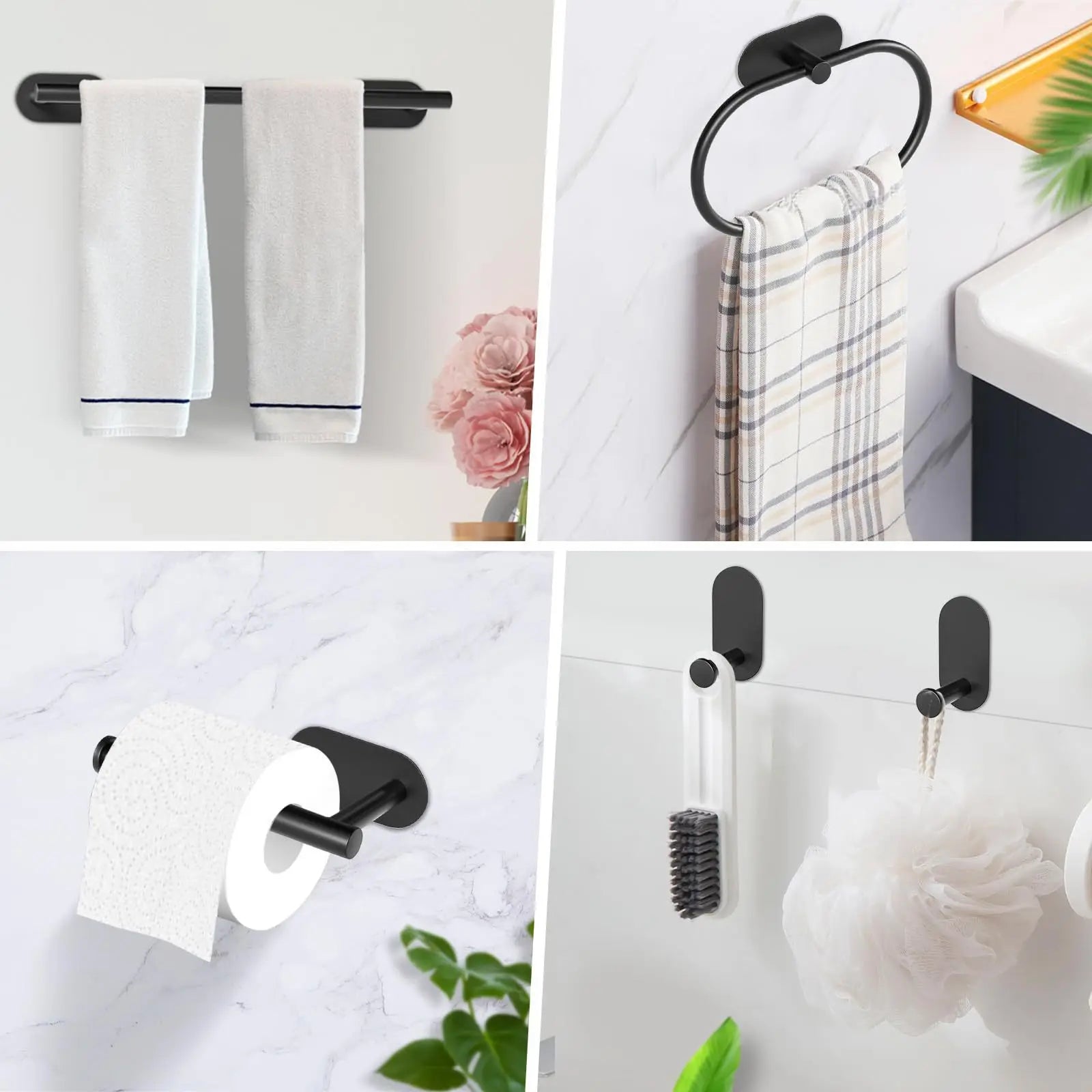 Stick & Style Self-Adhesive Stainless Steel Bathroom Accessory Set – No Drill, Modern & Durable