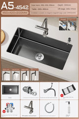 CascadeBlack Luxury Waterfall Undermount Kitchen Sink Set – Black Stainless Steel Single Bowl with Faucet & Soap Dispenser