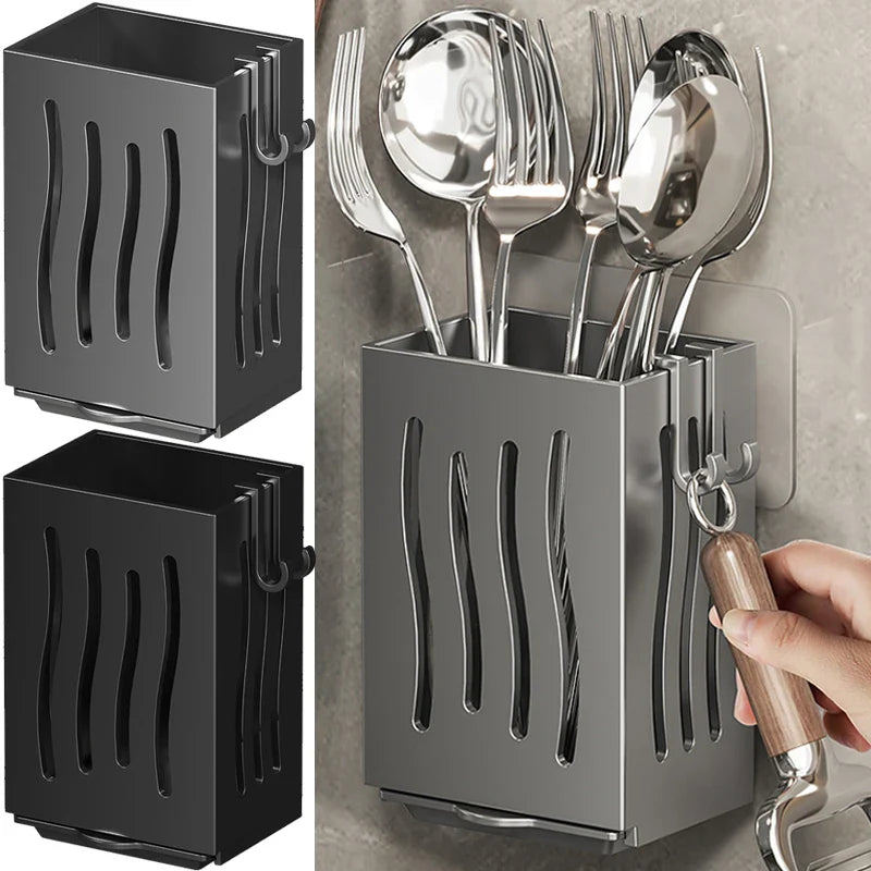 SpaceSaver Wall-Mounted Cutlery Organizer – Kitchen Utensil Drain Rack | Multifunction Storage Holder | Easy Drain Design