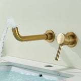 Quyanre Wall Mounted Basin Faucet Brushed Gold – Concealed Mixer Tap | 360° Rotating Spout | Single Handle Bathroom Fixture