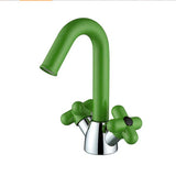 AUREVO Dual-Handle Washbasin Faucet – Luxury Rotatable Brass Mixer (Red/Green, Chrome Finish)