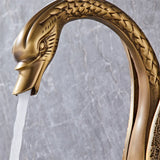Gold Swan-Shaped Waterfall Bathroom Sink Faucet with Hot and Cold Mixer
