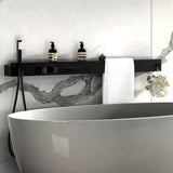 TitanSpa LuxeRail Thermostatic Shower System – Brushed Gun Grey Wall-Mount Rainfall Set with Storage Shelf & Towel Bar