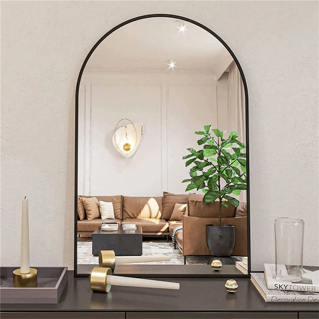 Arched Black Metal Wall Mirror – Modern Decorative Accent for Bathroom, Entryway & Living Room (8-Inch)