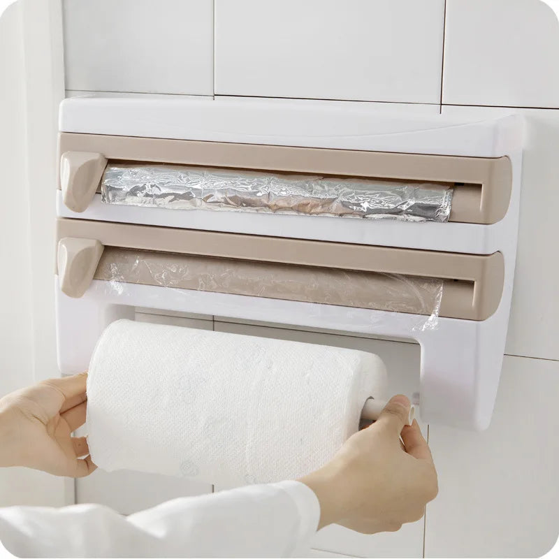 MultiFix 4-in-1 Kitchen Roll Holder – Wall Organizer with Foil Cutter & Bottle Rack