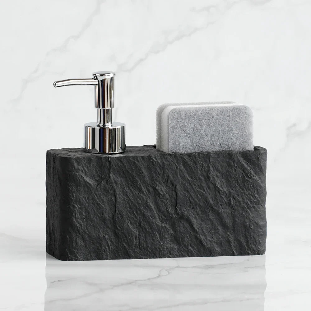 StoneTouch Luxe 2-in-1 Soap Dispenser with Sponge Holder – Modern Stone-Look Kitchen & Bathroom Sink Organizer