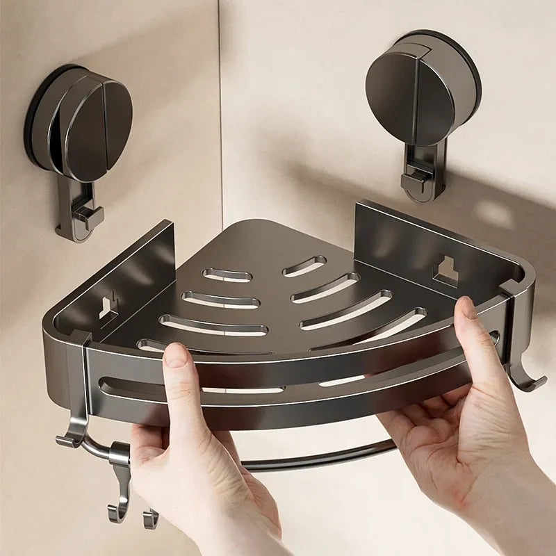 AquaGrip – Luxury Suction Cup Bathroom Shelf | No-Drill Aluminum Wall Rack for Shampoo & Bath Accessories