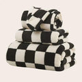 CheckMate Black & White Plaid Towel Set – 100% Polyester Coral Fleece