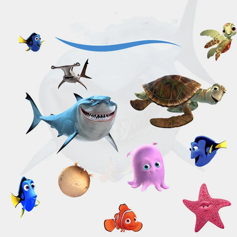 AquaKids 3D Ocean Animal Wall Stickers – Fun & Safe Kids’ Bathroom and Wall Decor with Nemo, Starfish, Turtle & Shark