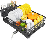 Large Dish Drying Rack Premium – Rustproof Kitchen Dish Drainer with Drainboard | 3 Slot Utensil Holder | Fast Drain System