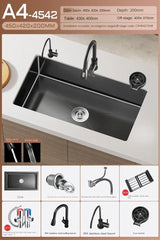 CascadeBlack Luxury Waterfall Undermount Kitchen Sink Set – Black Stainless Steel Single Bowl with Faucet & Soap Dispenser