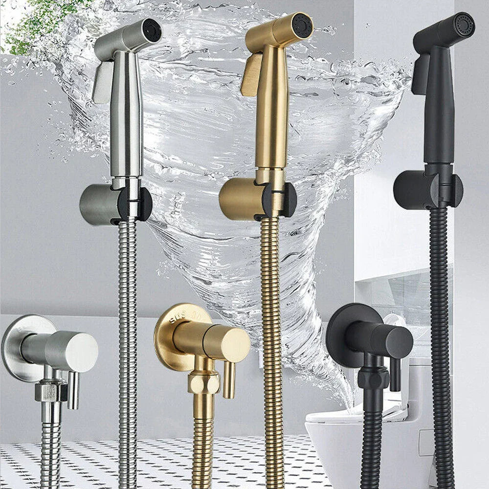 AquaClean Black Bidet Faucet – Stainless Steel Wall-Mounted WC Shower Sprayer (Shattaf Set)