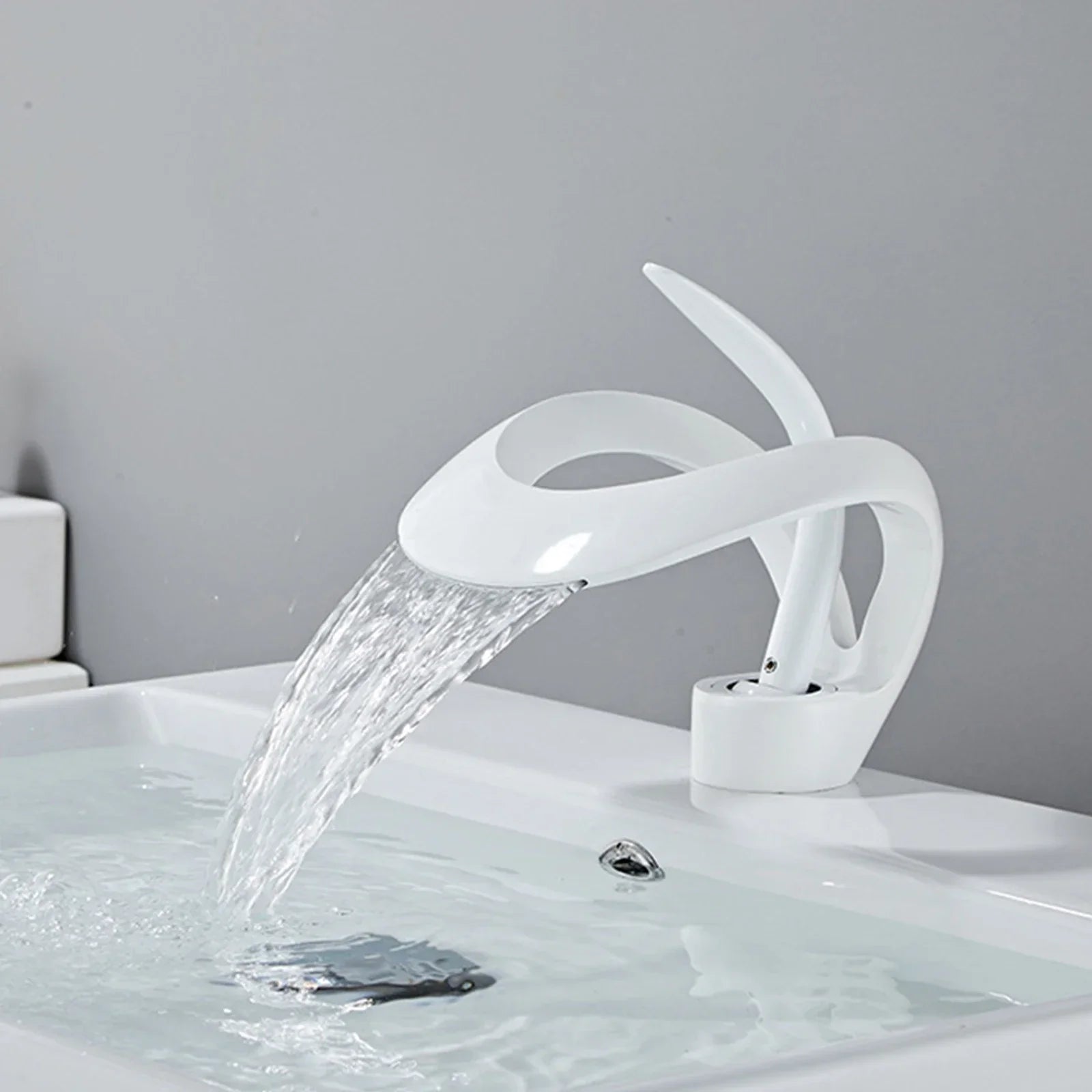 AquaLuxe Waterfall Faucet – Modern White Design with Warm & Cold Water Control