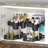 Under Sink Sliding Organizer Rack Premium – Pull Out Cabinet Basket with Hooks | Space Saving Storage | Kitchen & Bathroom Organizer
