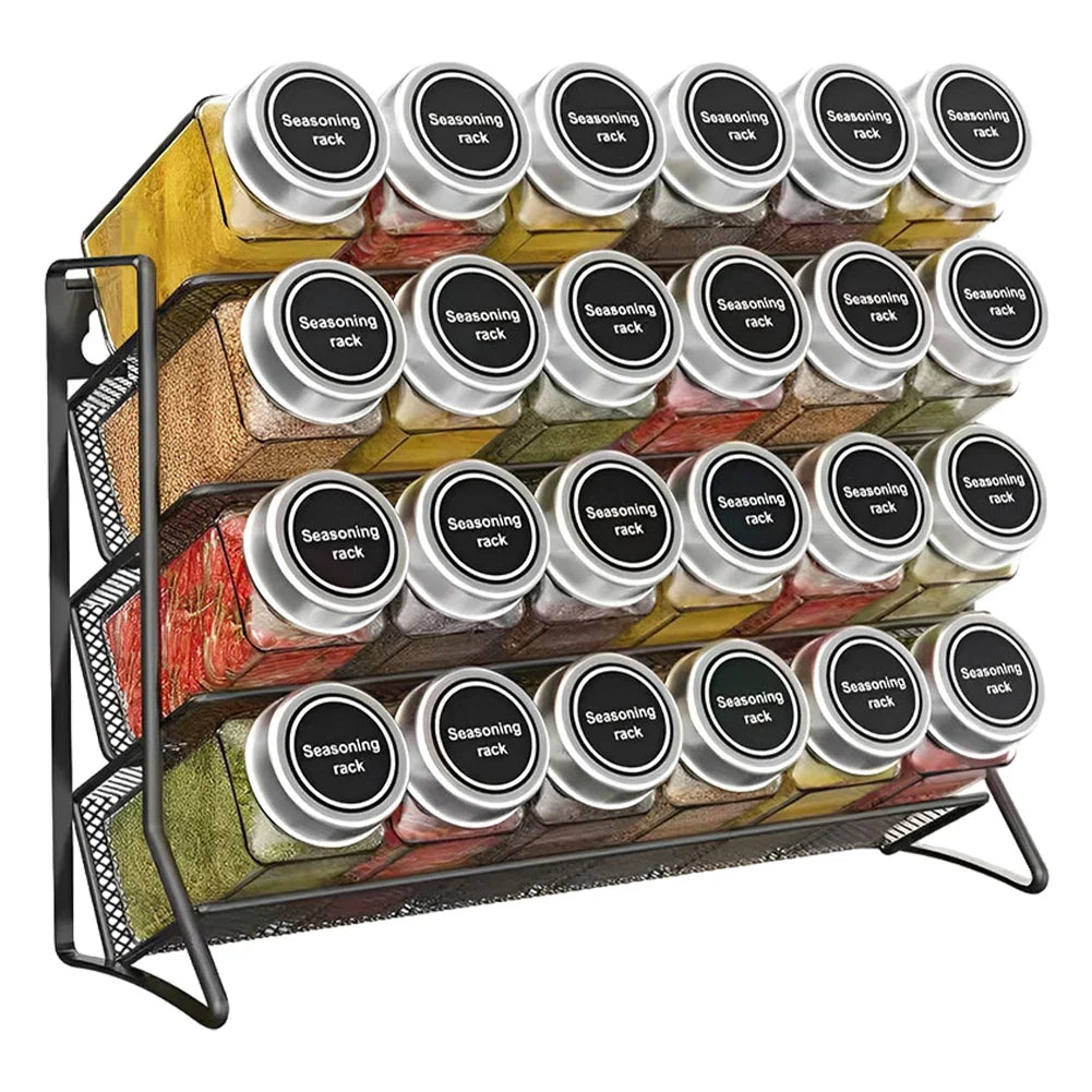 4 Tier Wall Mounted Spice Rack Organizer Premium – Carbon Steel Kitchen Shelf | Pantry Cabinet Storage | Space Saving Design