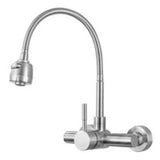 Wall-Mounted Kitchen Faucet with Flexible Spout, 360° Rotation and Dual Spray Function