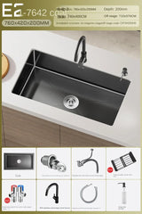 CascadeBlack Luxury Waterfall Undermount Kitchen Sink Set – Black Stainless Steel Single Bowl with Faucet & Soap Dispenser