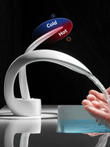 AquaLuxe Waterfall Faucet – Modern White Design with Warm & Cold Water Control
