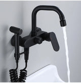 AquaJet Wall-Mount Faucet – Black Brass, Warm & Cold Water, Side Sprayer for Kitchen, Sink, or Bathtub