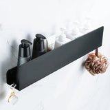 Matte Black Aluminum Wall Shelf Organizer with Hooks – Bathroom Storage Rack | Space Saving | Rustproof Design