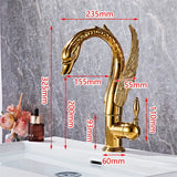 Gold Swan-Shaped Waterfall Bathroom Sink Faucet with Hot and Cold Mixer