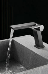ShadowStream LuxeFall Waterfall Bathroom Faucet – Gun Grey Solid Brass Single-Handle Sink Mixer with Hot & Cold Control