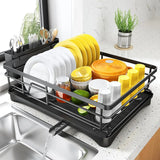Large Dish Drying Rack Premium – Rustproof Kitchen Dish Drainer with Drainboard | 3 Slot Utensil Holder | Fast Drain System