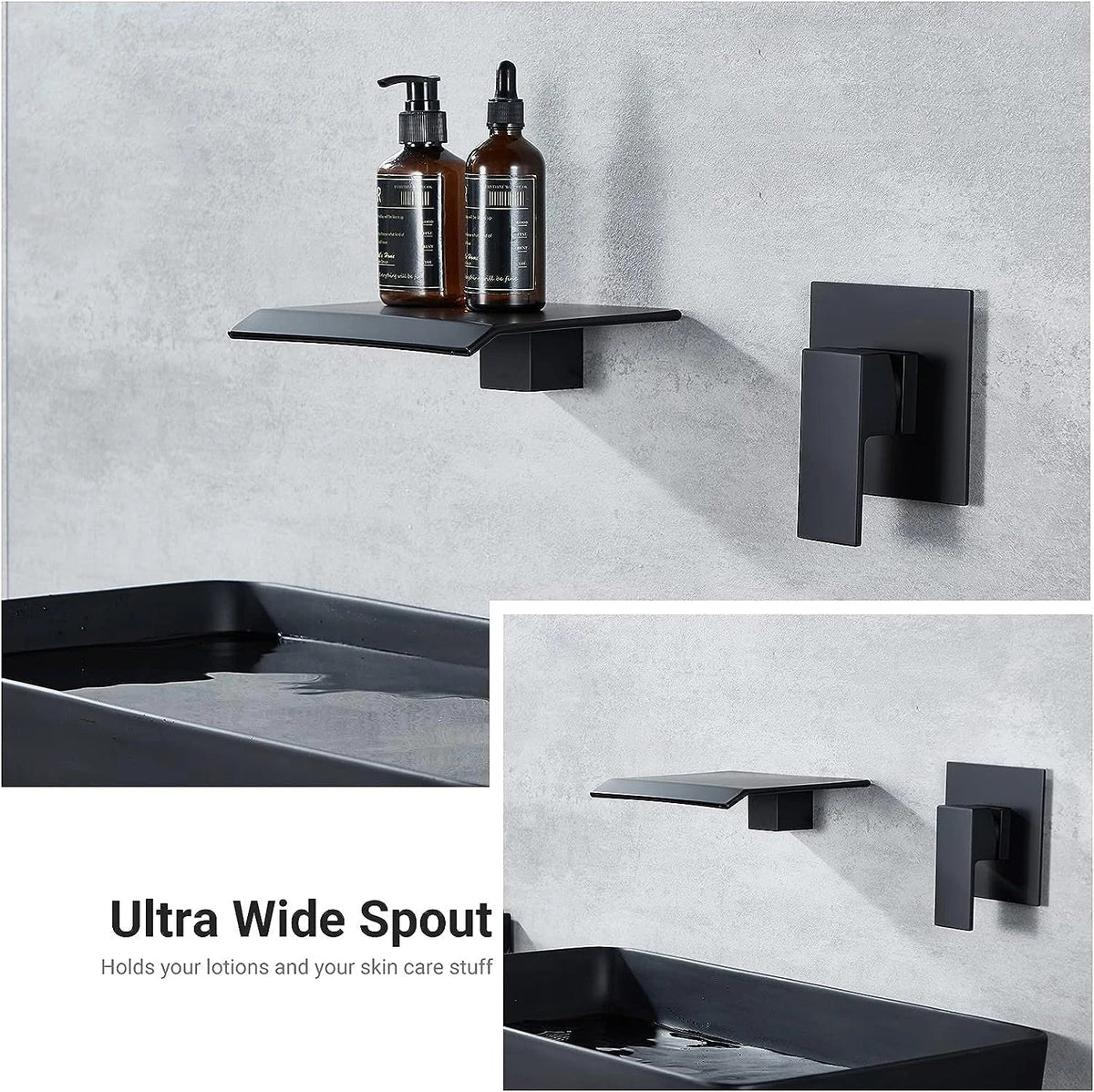 Waterval Wastafelkraan – Dubbele Handvatten | Chroom & Mat Zwart | 2-Gats Wand- of Tafelmontage