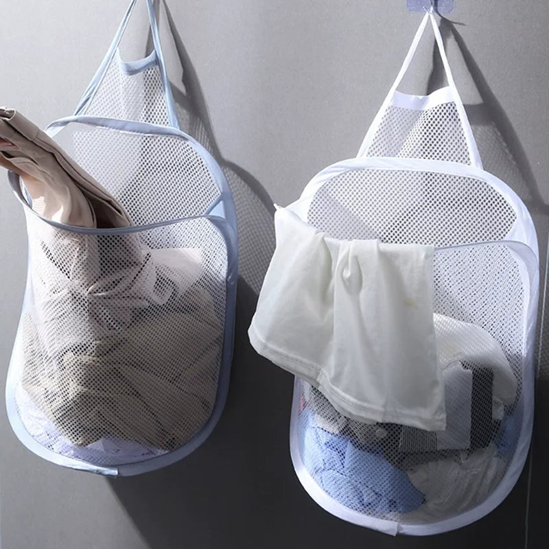FlexiStore Foldable Hanging Laundry Basket – Breathable Mesh Bag for Clothes & Organization