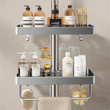 Drill-Free Aluminum Shower Caddy Shelf with Towel Bar – Double Layer Bathroom Organizer | Rustproof | Strong Adhesive Mount