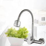 Wall Mounted Stainless Steel Kitchen Faucet with Flexible 360° Swivel Spout and Hot Cold Mixer