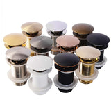 FlowLux Solid Brass Pop-Up Bathroom Sink Drain – Push-Down Stopper with Overflow Option (2.6” Universal Fit)