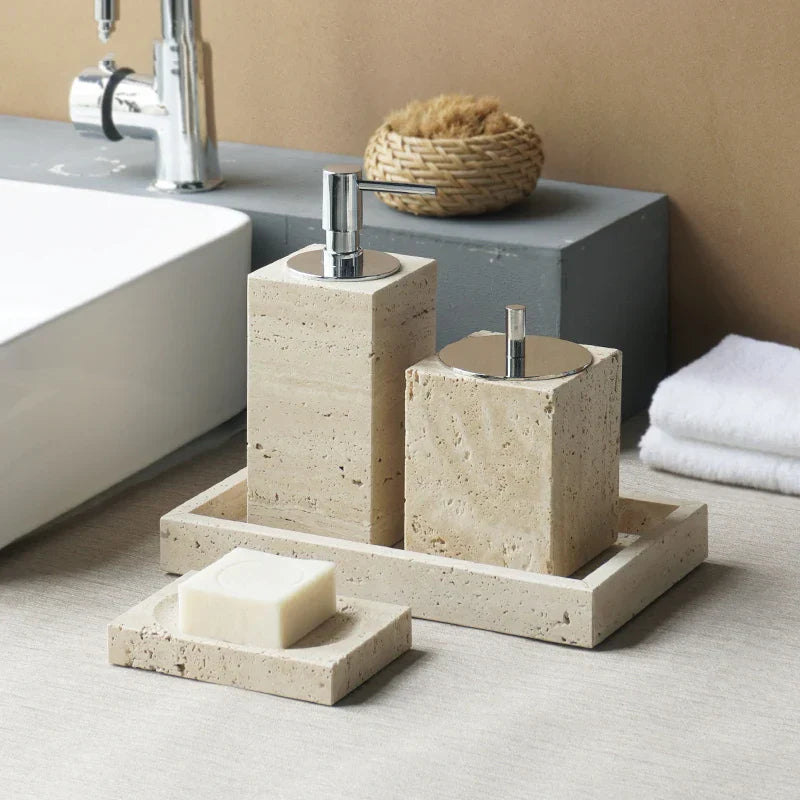 Travèra Beige Travertine Bathroom Set – Timeless Elegance in Natural Marble Stone
