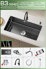 CascadeBlack Luxury Waterfall Undermount Kitchen Sink Set – Black Stainless Steel Single Bowl with Faucet & Soap Dispenser