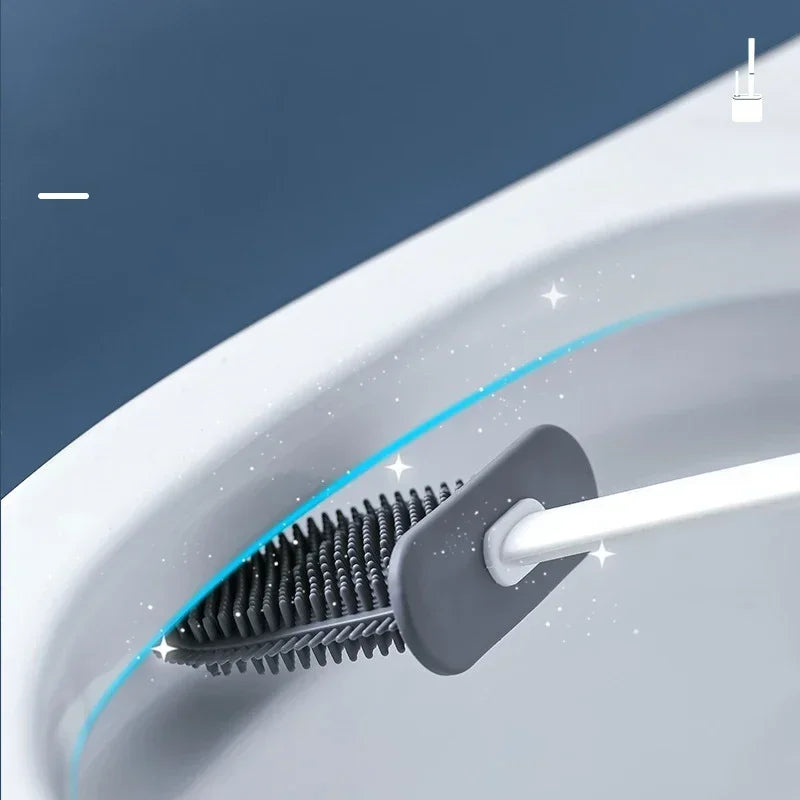 FlexiClean Silicone Toilet Brush Set – Flat Head, Flexible & Hygienic | Wall-Mount for Bathroom & Toilet