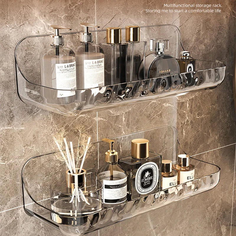 ClearGrip CrystalMount No-Drill Acrylic Wall Shelf – Transparent Floating Bathroom & Kitchen Organizer for Cosmetics, Shampoo & Essentials