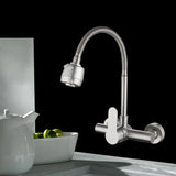 Wall Mounted Stainless Steel Kitchen Faucet with Flexible 360° Swivel Spout and Hot Cold Mixer