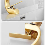 Curved Brass Bathroom Sink Faucet with Single Handle Hot and Cold Mixer