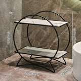 AureliaTower Premium 2-Tier Bathroom & Makeup Organizer – Gold/Black with Marble-Style Ceramic Trays