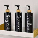 EcoStyle Bamboo Luxe Refillable Soap Dispenser Set – 3-Piece Modern Pump Bottles for Shampoo, Body Wash & Hand Soap