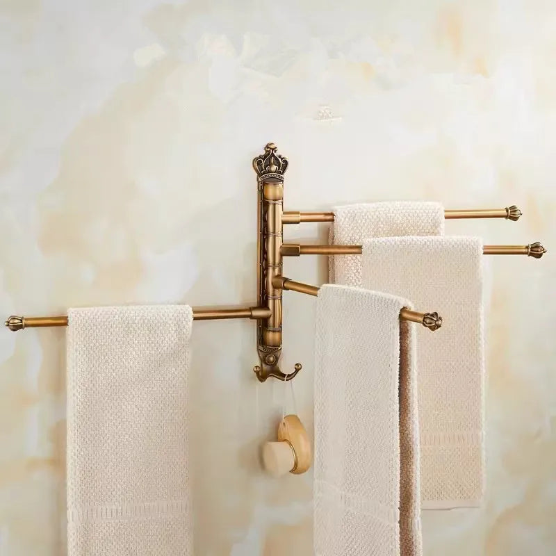 Aurora Brushed Gold Towel Bar – Foldable Aluminum, <20 Inches, Antique Engraved
