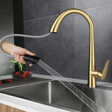 Pull-Out Kitchen Faucet in Brushed Gold Stainless Steel – Modern Sink Mixer for Hot and Cold Water