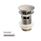 FlowLux Solid Brass Pop-Up Bathroom Sink Drain – Push-Down Stopper with Overflow Option (2.6” Universal Fit)
