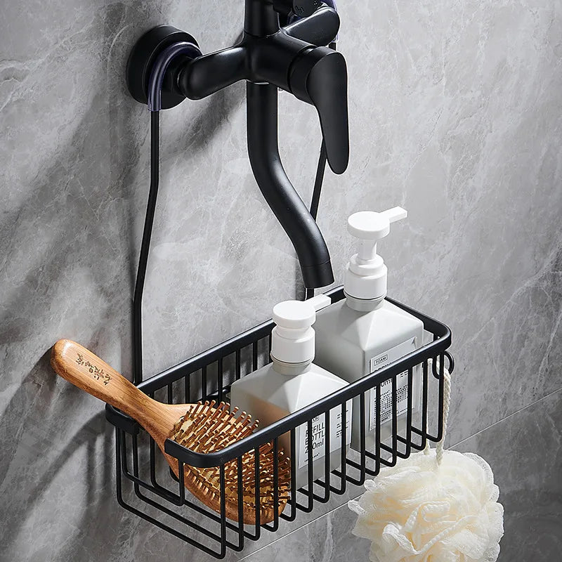 AluGrip AeroMount No-Drill Shower Caddy – Rustproof Aluminum Wall Shelf, Removable Bathroom Organizer Basket