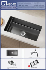 CascadeBlack Luxury Waterfall Undermount Kitchen Sink Set – Black Stainless Steel Single Bowl with Faucet & Soap Dispenser