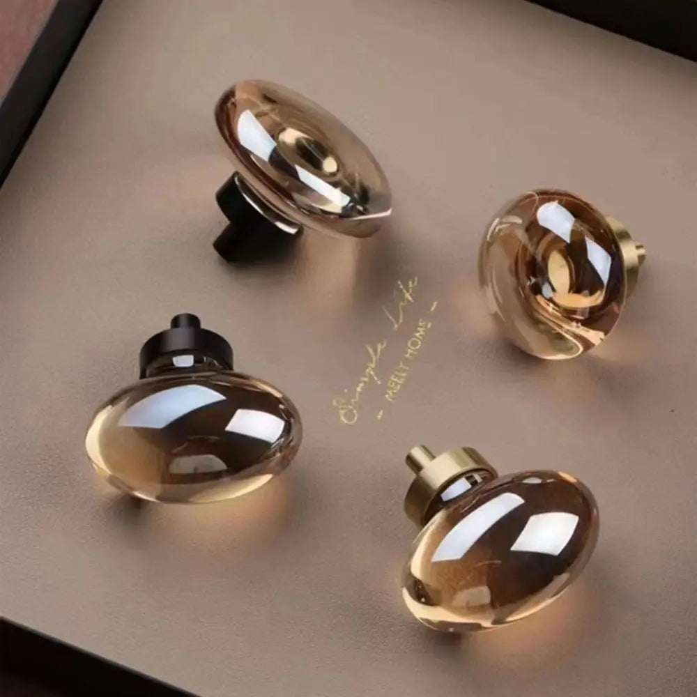 LuxoraCrystal Champagne Cabinet Knob – Crystal Furniture Knob with Gold Champagne Base