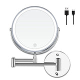 LumiView ProGlow Rechargeable LED Makeup Mirror – 8” Wall-Mounted Vanity Mirror with 1X/10X Magnification, 360° Swivel & Adjustable Lighting
