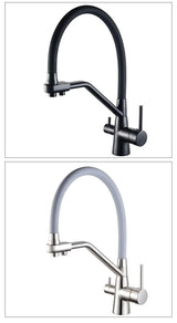 3-Way Kitchen Sink Faucet with Built-In Water Filter and 360° Swivel Spout